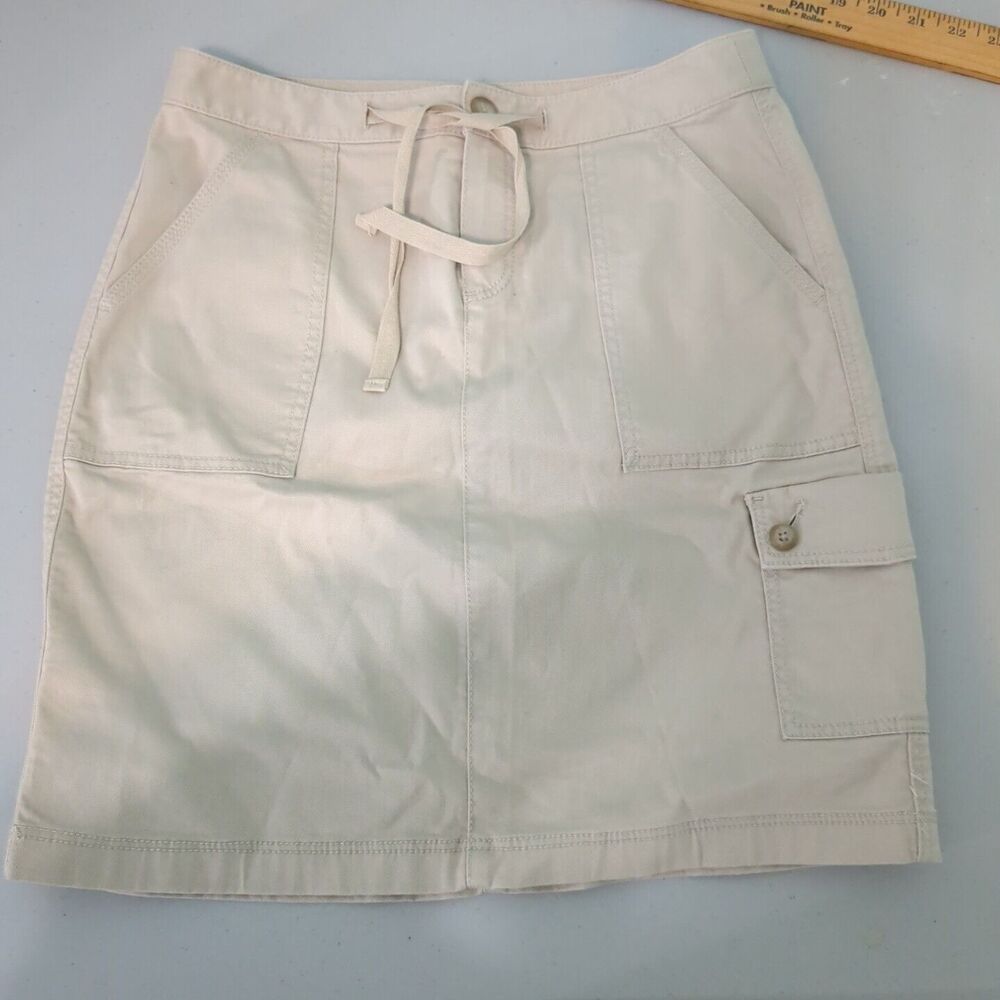 L.L. Bean Skirt Sz 2 Petite tan Cotton Favorite Fit Cargo Drawstring